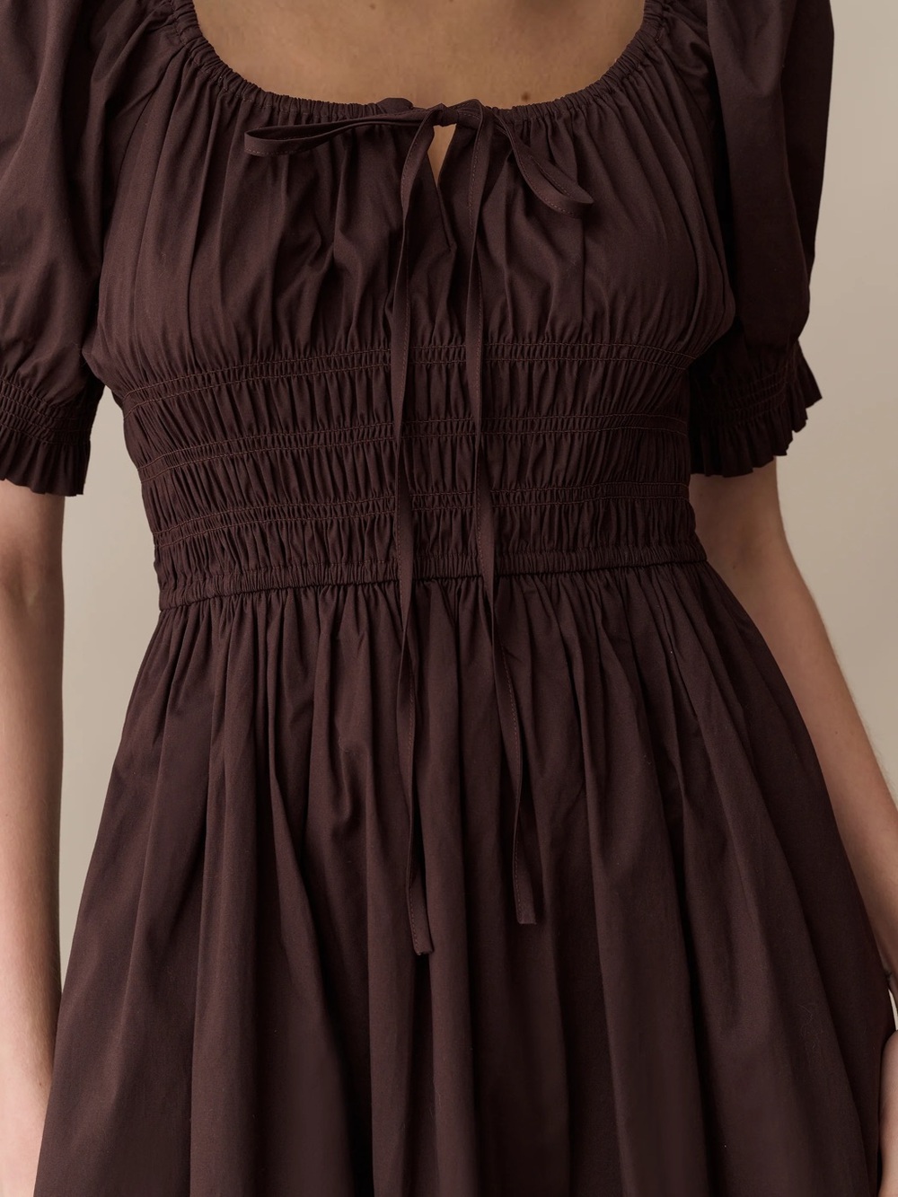 Few Moda Sorella Fenella Cotton Dress Dark Coffee Brown NWT - Picture 5 of 8